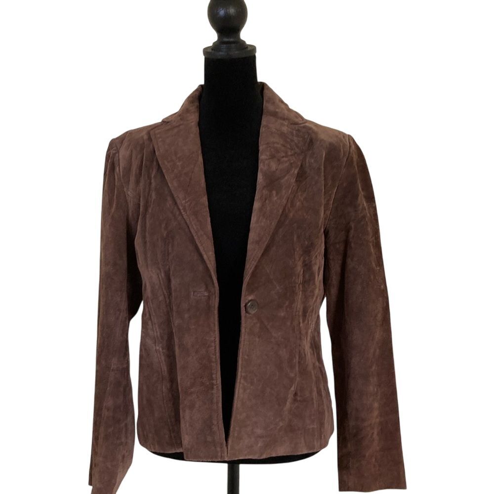 Relativity Womens Brown Suede Structured Jacket‎ Blazer LP One Button Classic